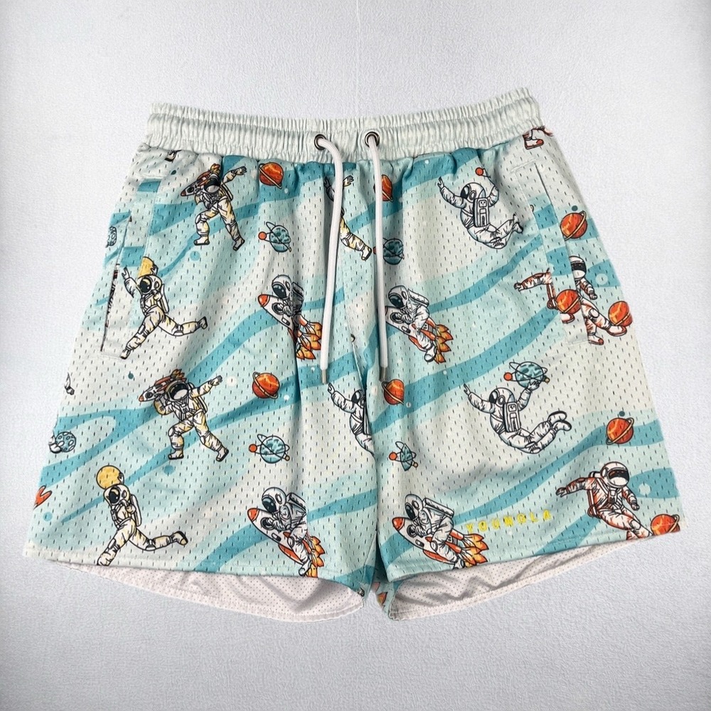 YoungLA Mesh Shorts Mens Medium Blue Space Astronaut WLA225G After Party